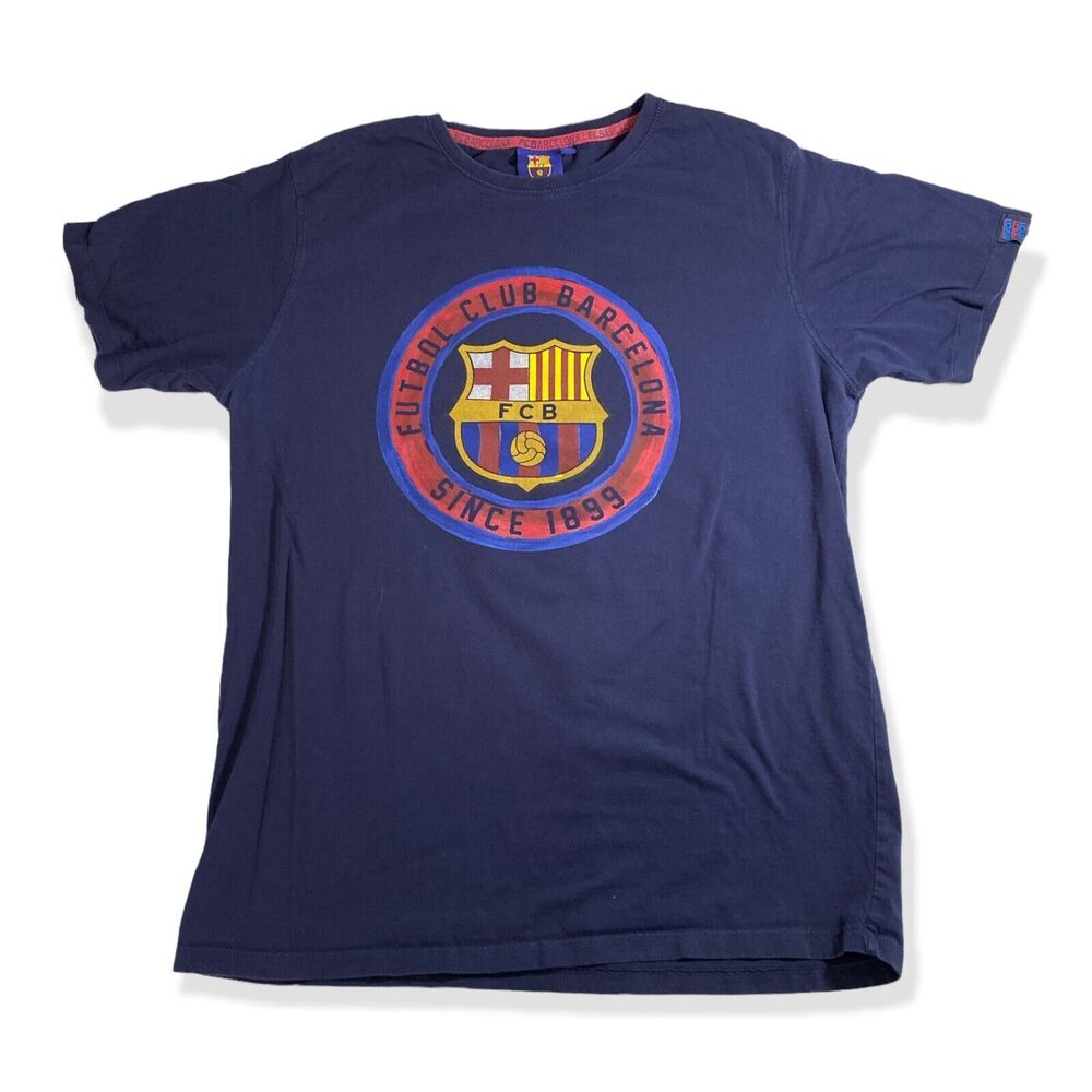 FCB Barcelona Football Club T-Shirt Men's Size L Navy Blue Barça Futbol